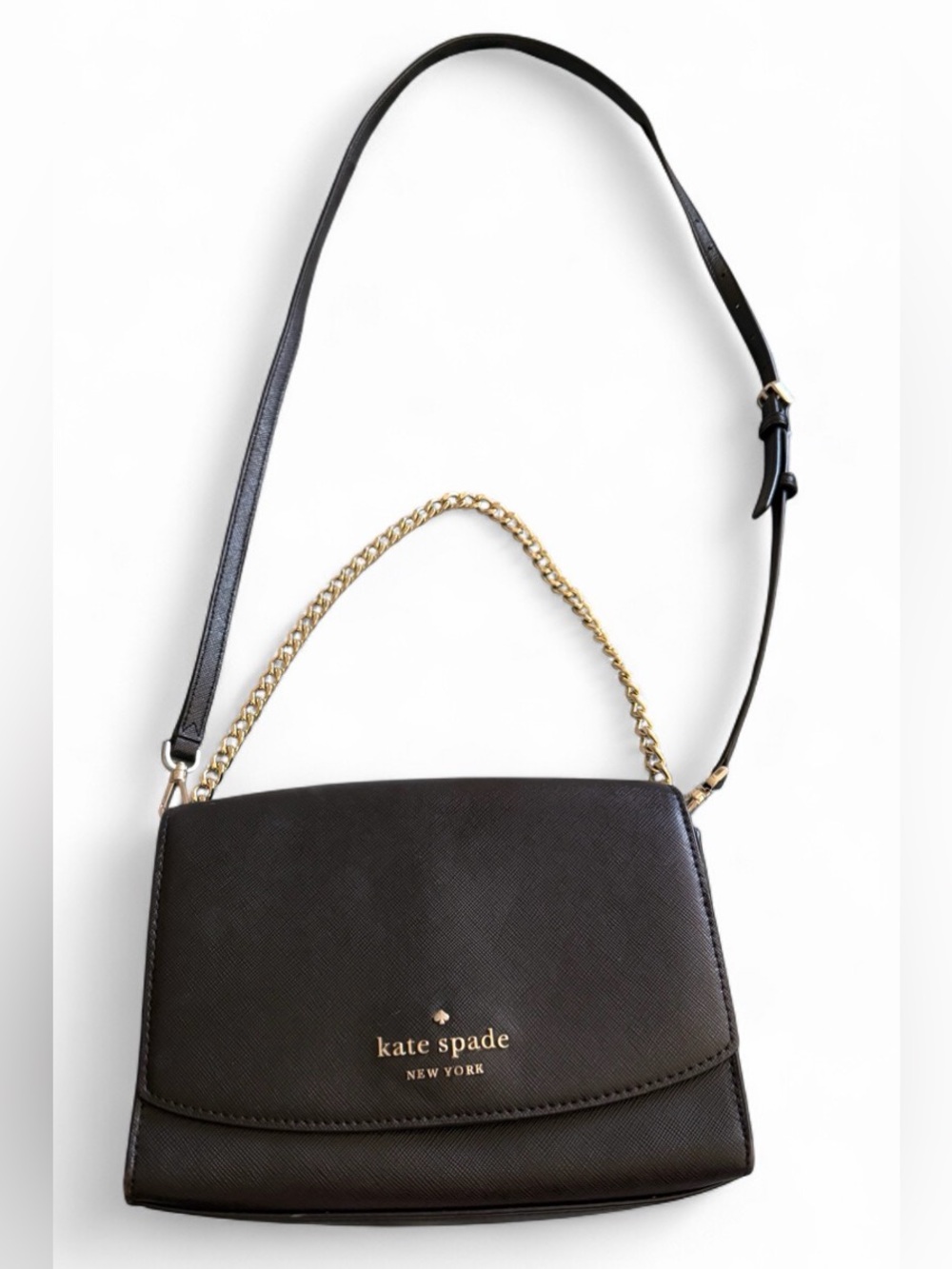 Kate Spade New York Black Crossbody Shoulder Bag Gold Chain Convertible